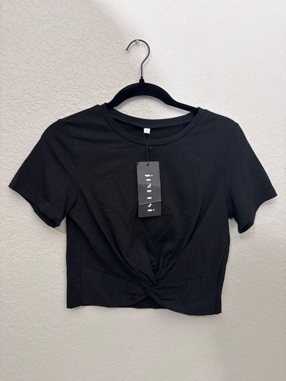 Jinkesi Short Sleeve Crop Top Womens Size Small Casual Black Twist